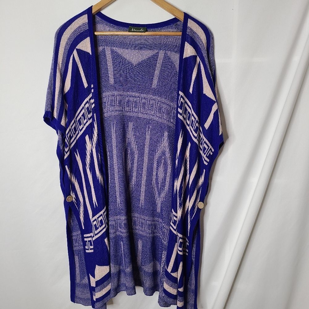 Maude Bright Blue Tribal Pattern Kimono Style‎ Poncho sz S/M